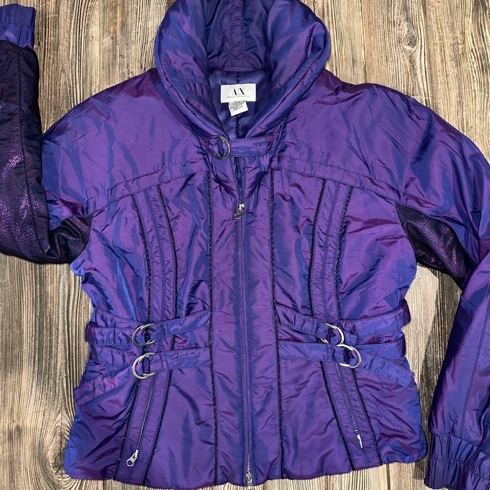 Armani Exchange Women's Vibrant Purple Puffer Jacket Iridescent Winter Ski Large